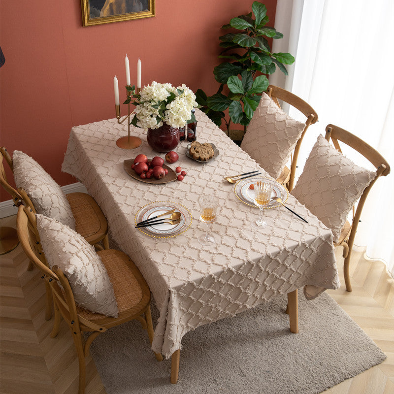 Cotton Linen Sticky Cut Flower Solid Color Rectangular Coffee Table Cloth