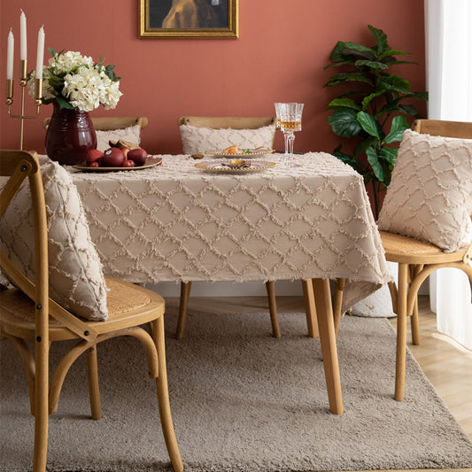 Cotton Linen Sticky Cut Flower Solid Color Rectangular Coffee Table Cloth
