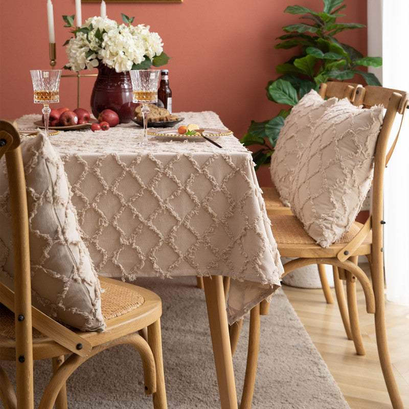 Cotton Linen Sticky Cut Flower Solid Color Rectangular Coffee Table Cloth